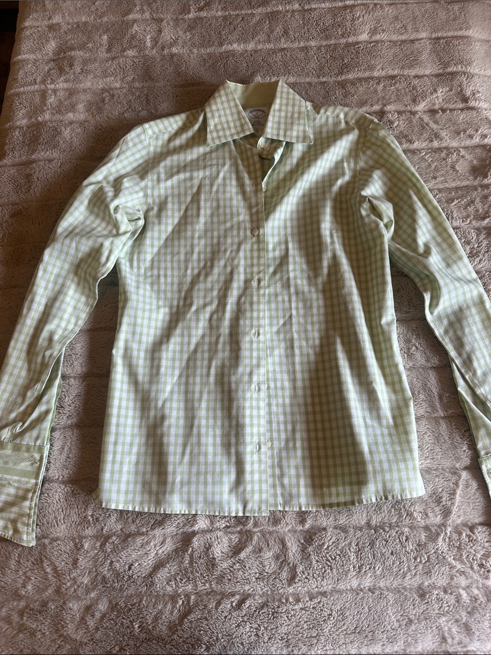 Brooks Brothers Light Green Gingham Dress Shirt